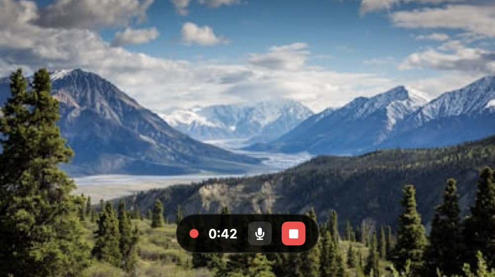 PasteNotch’s actual recording controls: elapsed time, microphone toggle, and Stop.